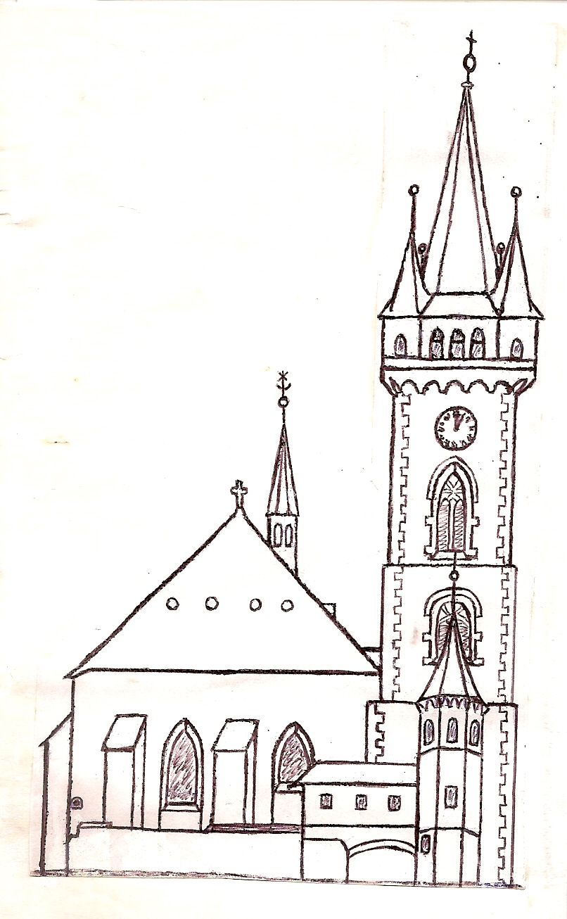 kostel od západu, kresba